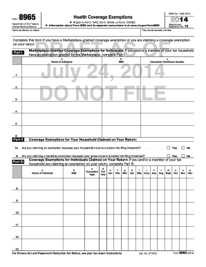 Form 8965 Health Coverage Exemptions