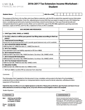 2015 Tax Extension Income Worksheet