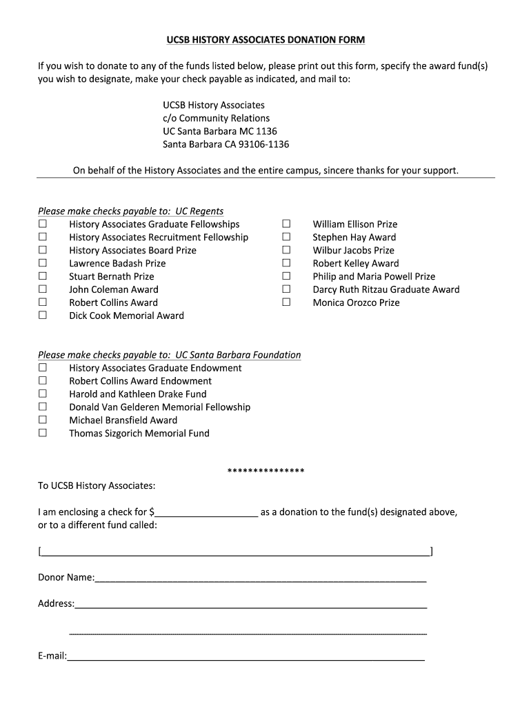 Fillable Online history ucsb UCSB HISTORY ASSOCIATES DONATION FORM If