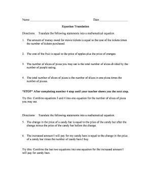 Equation Translation Worksheet