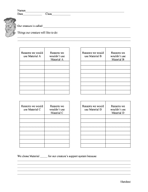 Creature Design Worksheet
