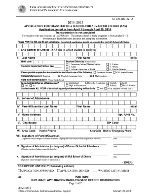 Los Angeles Unified School District SAS Application