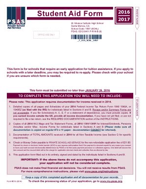 Student Aid Form 2016