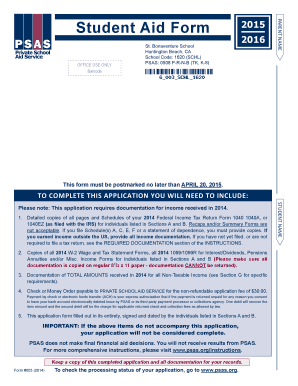 Student Aid Form 2015