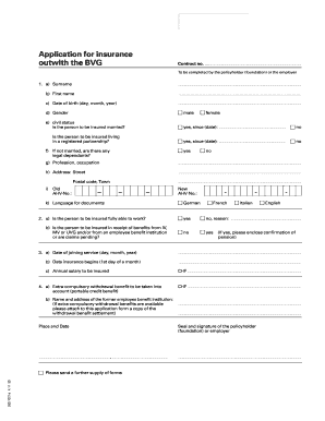 Swiss BVG Insurance Application Form