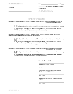 Louisiana Affidavit of Response to Expungement