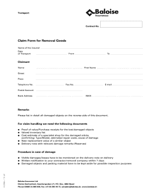 Claim Form for Removal Goods