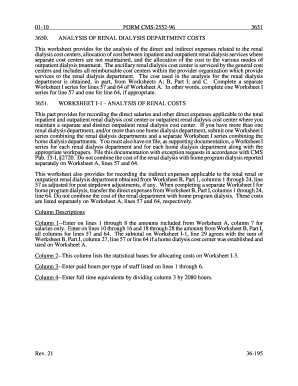CMS-2552-96 Renal Dialysis Cost Analysis Form