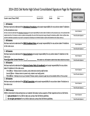 Del Norte High School Student Registration Signature Page