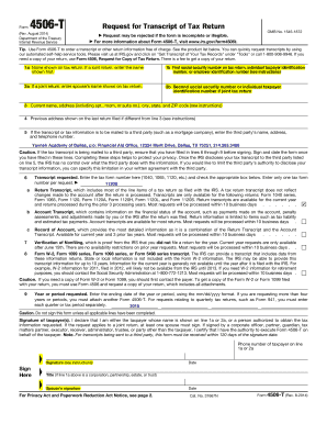 IRS Form 4506-T Request for Transcript of Tax Return