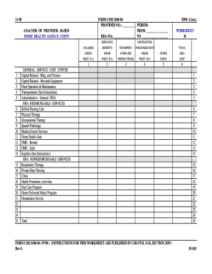 CMS 2540-96 Home Health Agency Cost Analysis Form