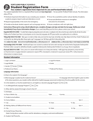Portland Public Schools Student Registration Form