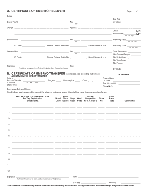 Certificate of Embryo Recovery and Transfer