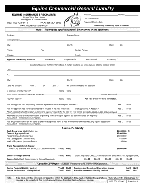 Equine Commercial General Liability Application