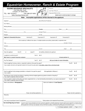 Equestrian Homeowner Ranch Estate Insurance Application