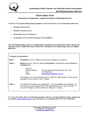 Queensland Self Representation Service Client Intake Form