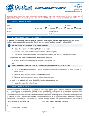 IRA Rollover Certification Form