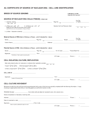 Certificate of Source of Nuclear DNA - Cell Line Identification