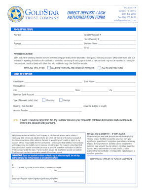 GoldStar Trust Direct Deposit Authorization Form