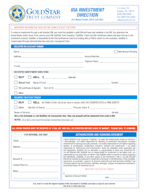 GoldStar IRA Investment Direction Form