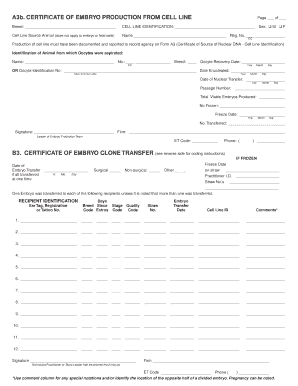 Certificate of Embryo Production from Cell Line