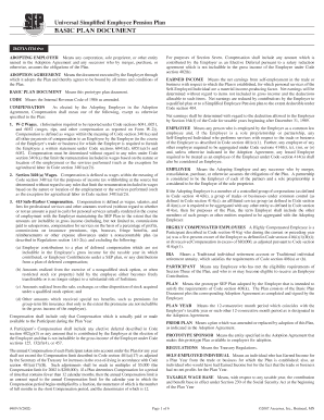 US Simplified Employee Pension Plan Document
