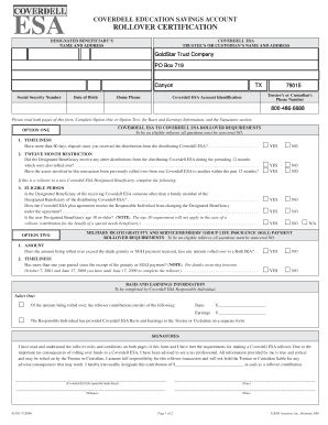 Coverdell ESA Rollover Certification Form
