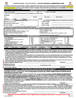 Arizona Region USA Volleyball Individual Membership Form