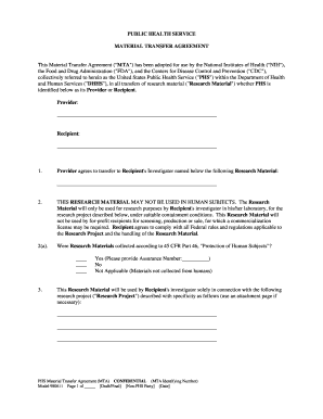 Public Health Service Material Transfer Agreement
