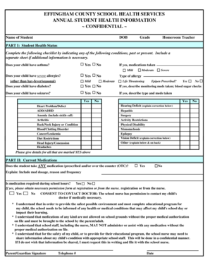 Effingham County Student Health Information Form