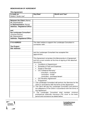 Memorandum of Agreement for Landscape Consultant Services
