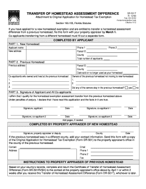 Transfer of Homestead Assessment Difference Form DR-501T