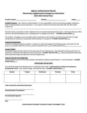 Elementary Supplemental Emergency Information Form