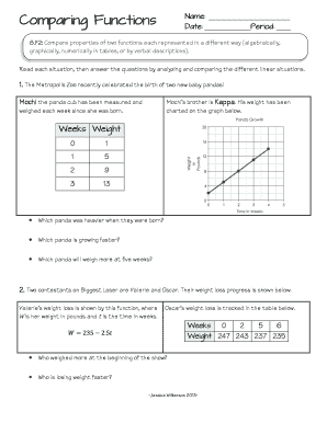 Comparing Functions Worksheet