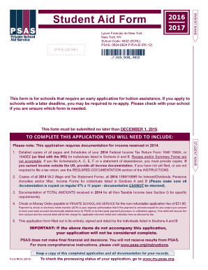 Student Aid Form 2016