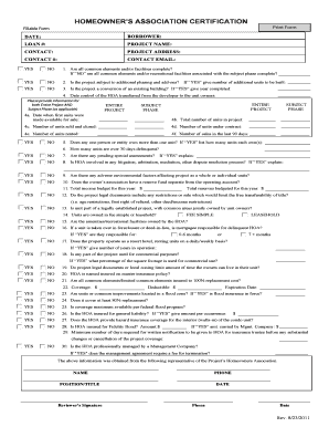 Homeowner's Association Certification Form