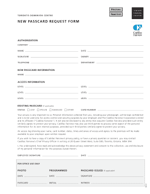 Toronto Dominion Centre New Passcard Request Form
