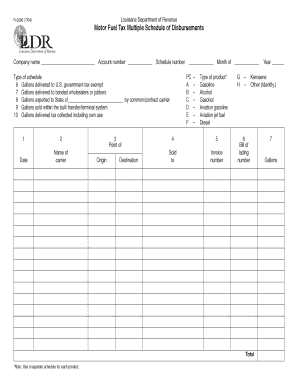 Louisiana Motor Fuel Tax Multiple Schedule of Disbursements