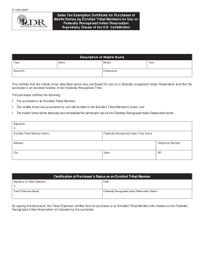 Sales Tax Exemption Certificate for Mobile Homes