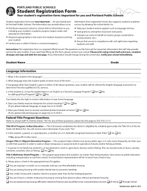 Portland Public Schools Student Registration Form