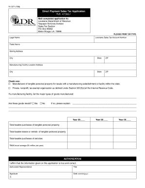 Louisiana Direct Payment Sales Tax Application