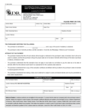 Louisiana Off-Road Vehicle Sales Tax Affidavit