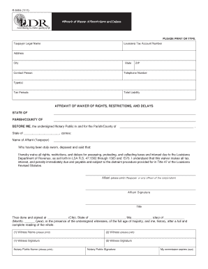Louisiana Affidavit of Waiver of Restrictions and Delays