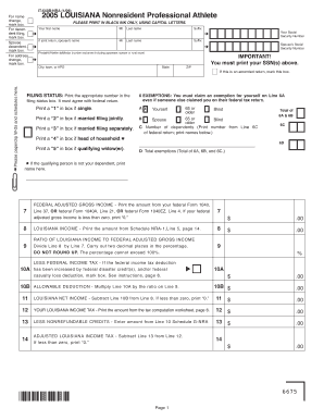Louisiana Nonresident Professional Athlete Tax Return
