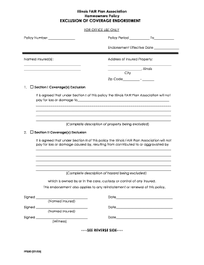 Illinois FAIR Plan Homeowners Policy Exclusion Endorsement