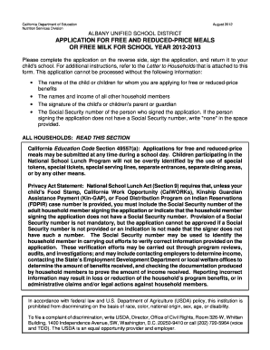 California Free and Reduced-Price Meals Application
