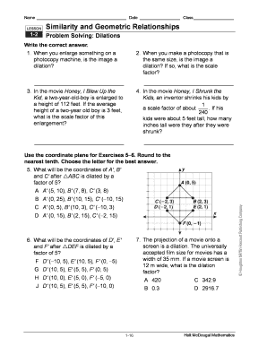 Math Worksheet on Dilations
