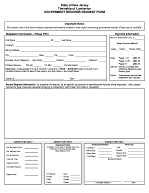 New Jersey Government Records Request Form