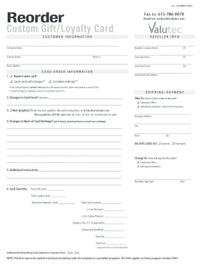 Custom Gift Loyalty Card Order Form