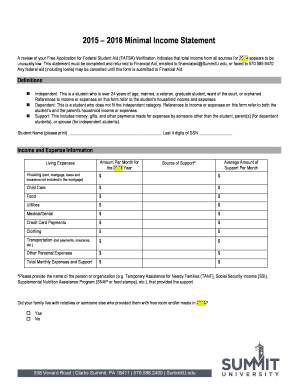 2015 2016 Minimal Income Statement - summitu